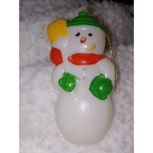 Vintage Plastic Blow‎ Mold Christmas Snowman Ornament
